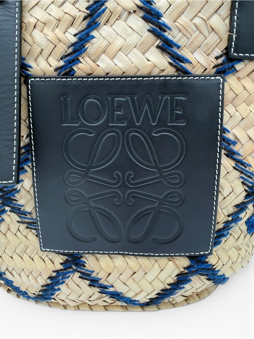 Loewe Paula’s Ibiza Embroidered Anagram Basket Tote Natural Black & Blue Raffia - Picture 11 of 11